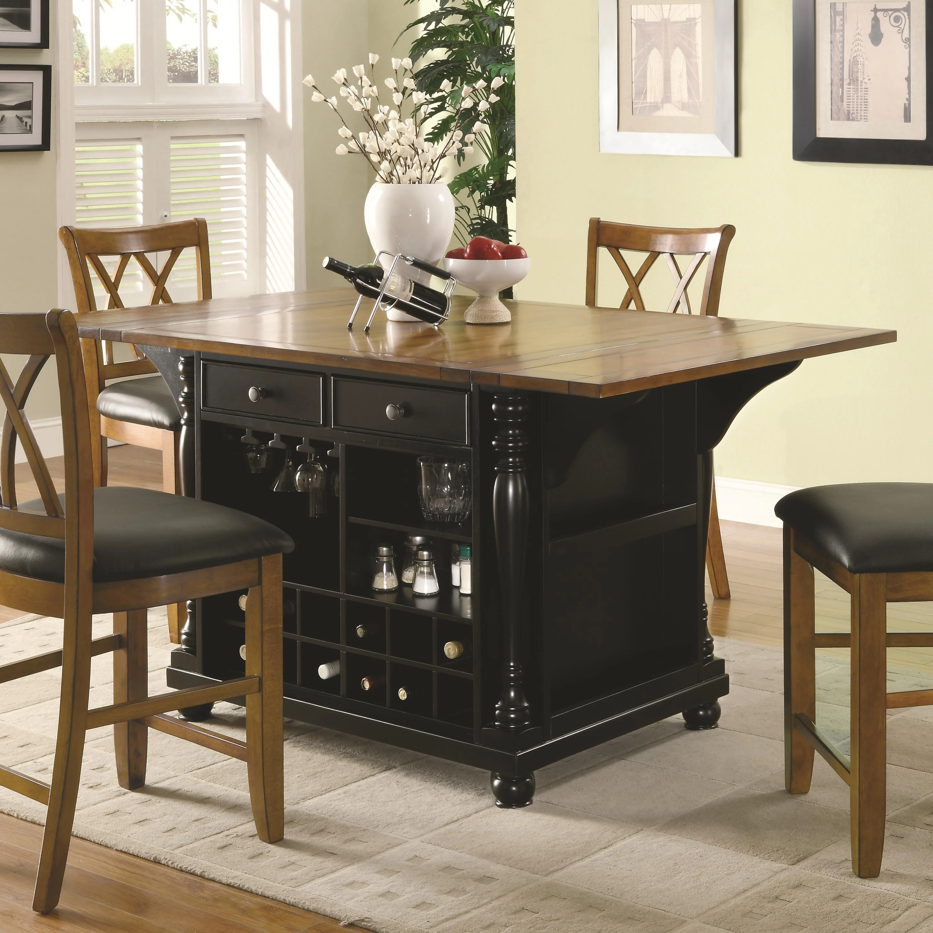 Coaster Kitchen Carts 102270 TwoTone Kitchen Island with Drop Leaves Value City Furniture